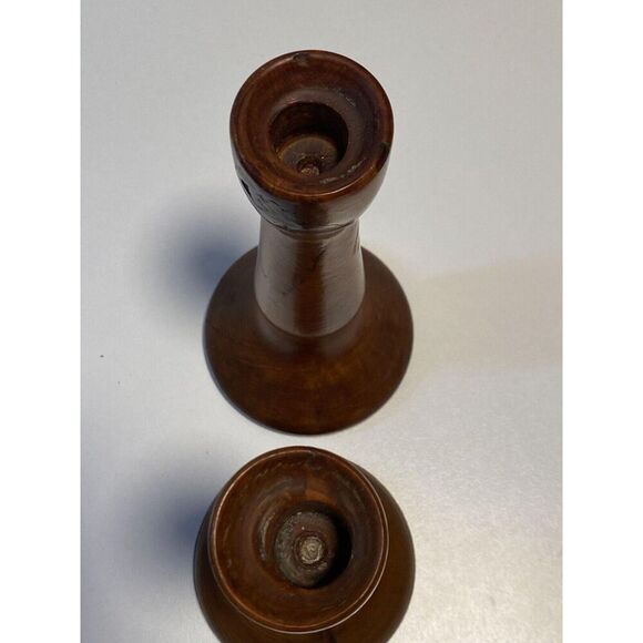 Gorgeous Teak MCM Pair of Candle Holders Vintage - Picture 4 of 7